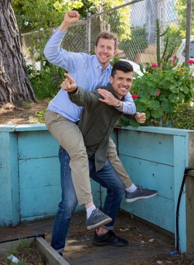farming hope co founders jamie and kevin in garden